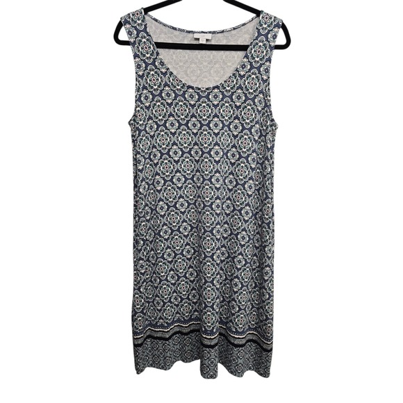 J. Jill Dresses & Skirts - J.Jill Blue Floral Print Dress‎ M Sleeveless Stretch Rayon Casual Boho Lagenlook